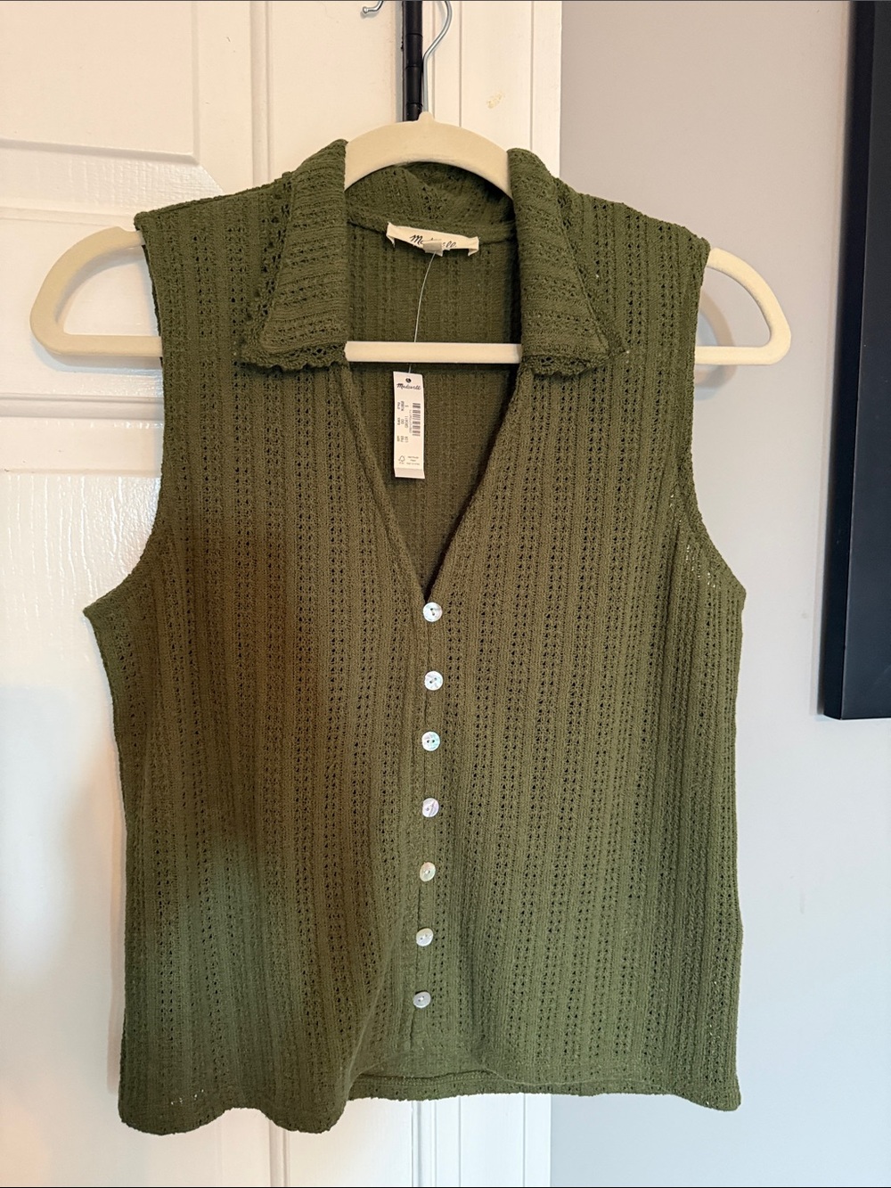 Madewell Olive Green Sleeveless Button-Front Knit Top